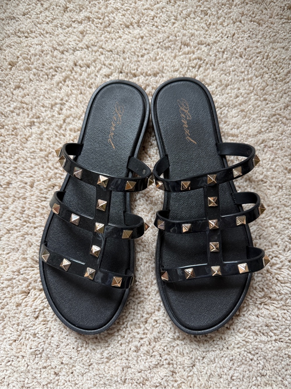 Studded Black Slide Sandals - Women